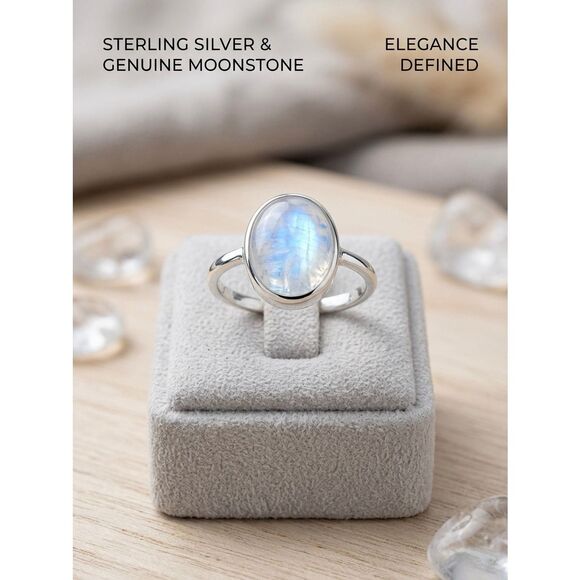 No Brand Jewelry - Dainty Rainbow Moonstone Ring 925 Sterling Silver Boho Stacking Ring Size 6 New